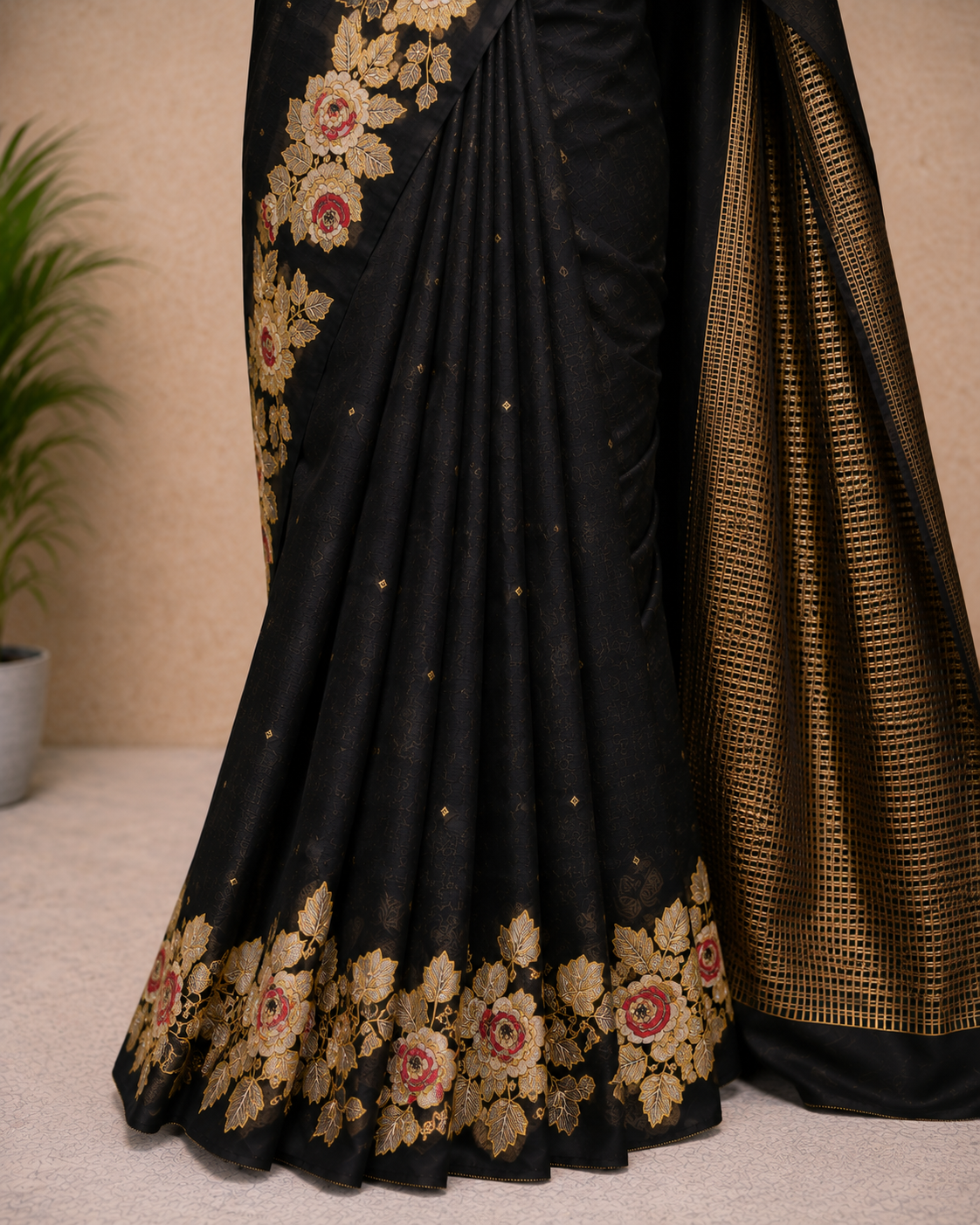 Black Handloom Jamdhani Saree