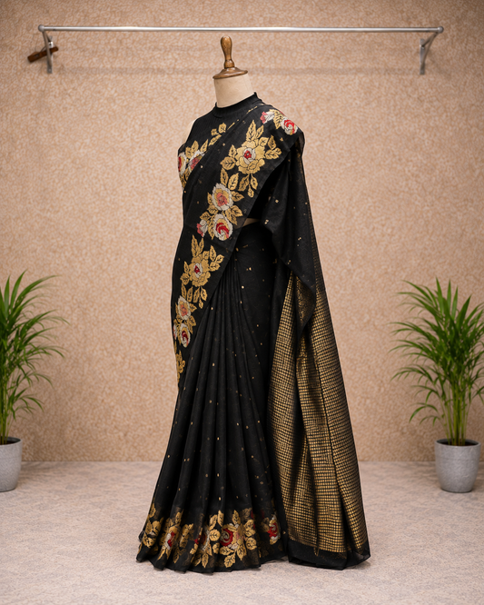 Black Handloom Jamdhani Saree