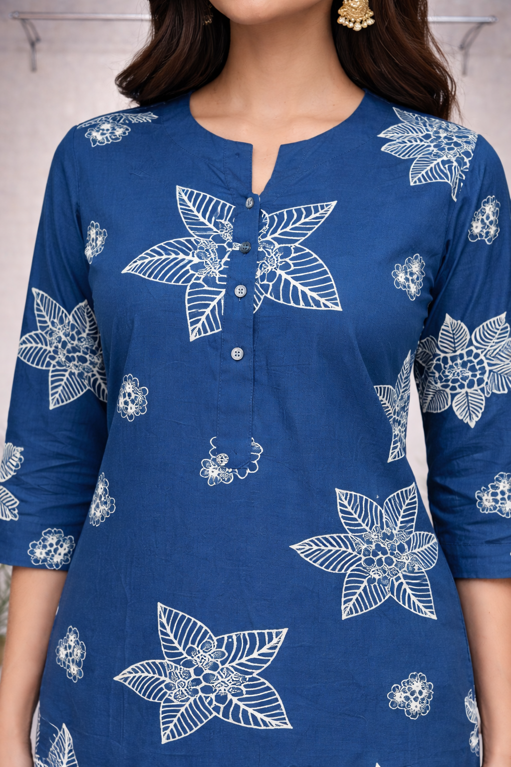 Teal Blue Floral Printed Kurti Set with Pants – Casual Ethnic Wear