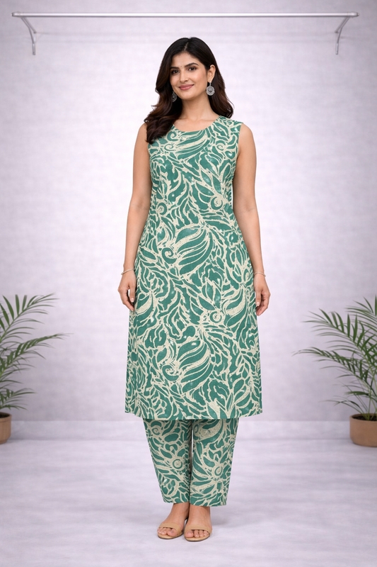 Sage Green Printed Co-ord Set for Women