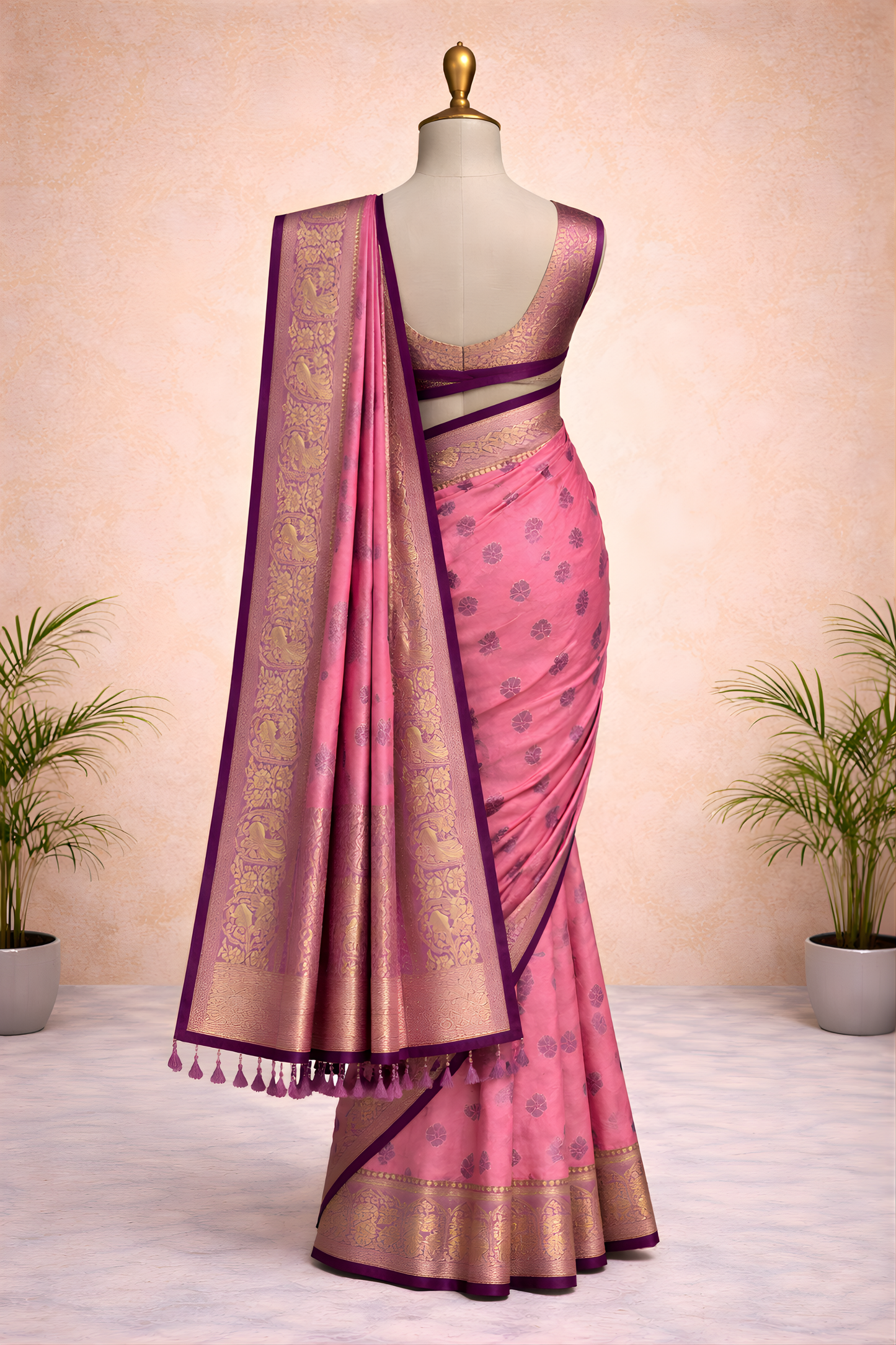Pink Saree with Purple Border – Elegant Contrast Drape for Festive & Ethnic Occasions