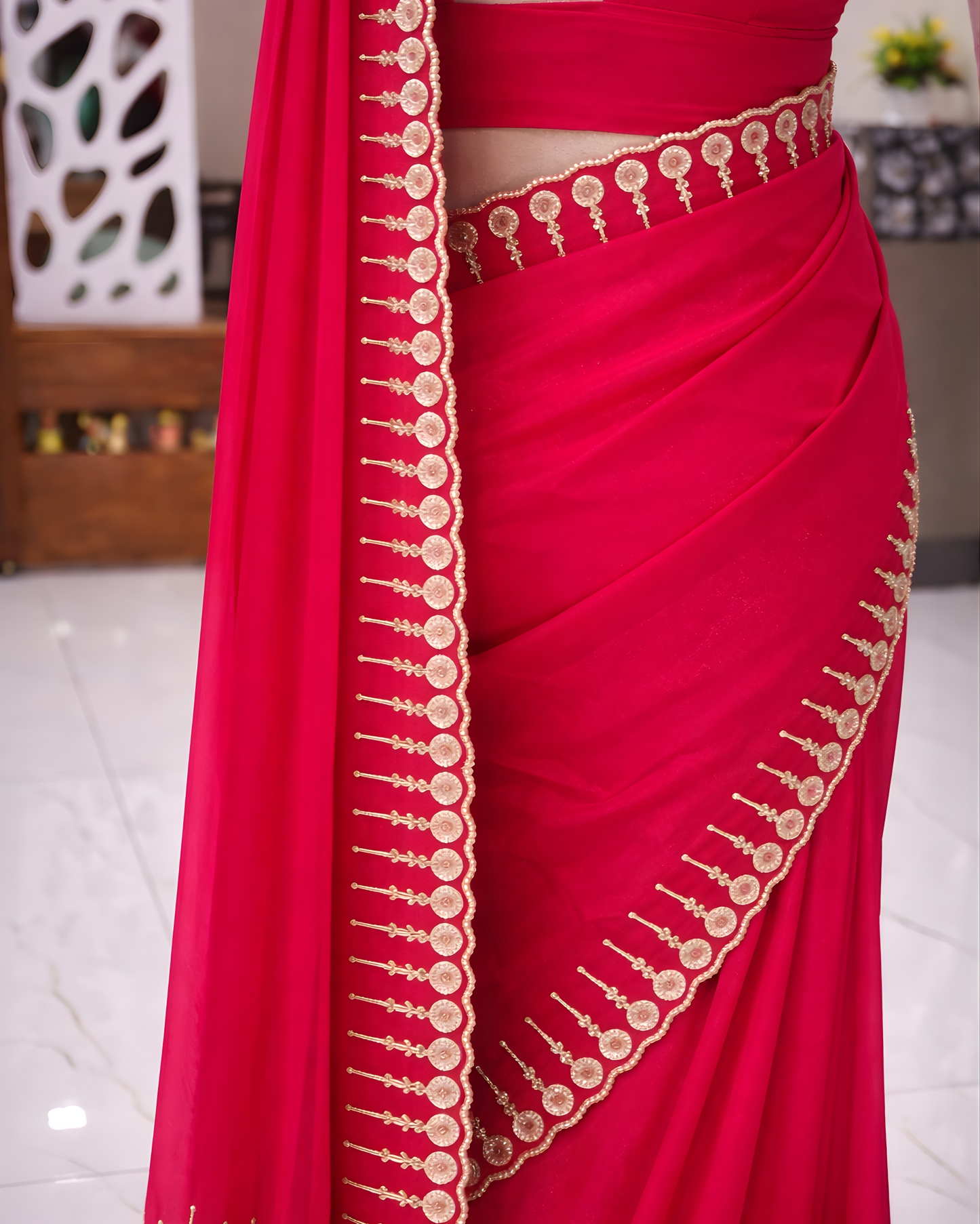 Royal Rani Pink Zimmichoo Stone Work Saree – Luxury Party Wear