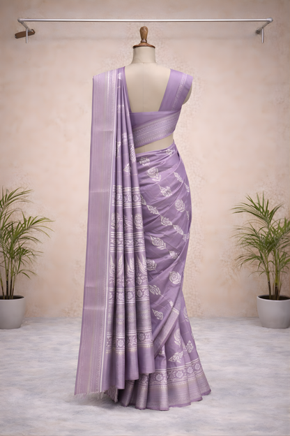 Purple Printed Saree – Elegant Festive Ethnic Drape for Women