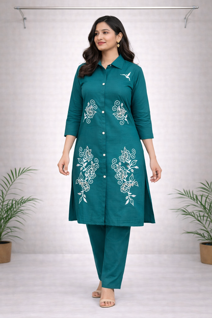 Emerald Green Thread Embroidered Co-ord Set