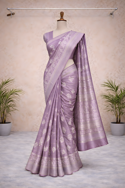 Purple Printed Saree – Elegant Festive Ethnic Drape for Women