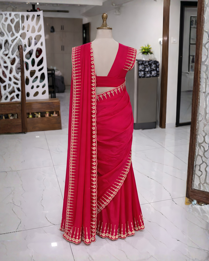 Royal Rani Pink Zimmichoo Stone Work Saree – Luxury Party Wear