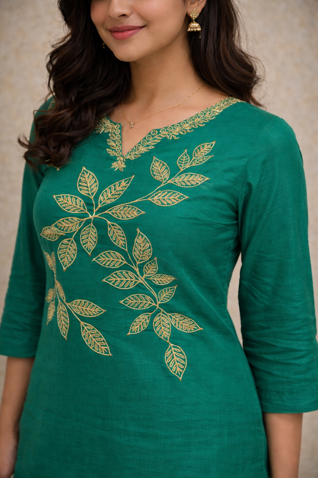 Emerald Green Embroidered Kurti Set with Sheer Dupatta