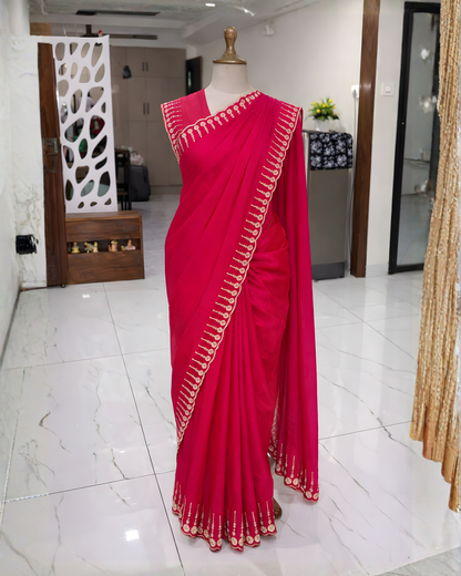 Royal Rani Pink Zimmichoo Stone Work Saree – Luxury Party Wear