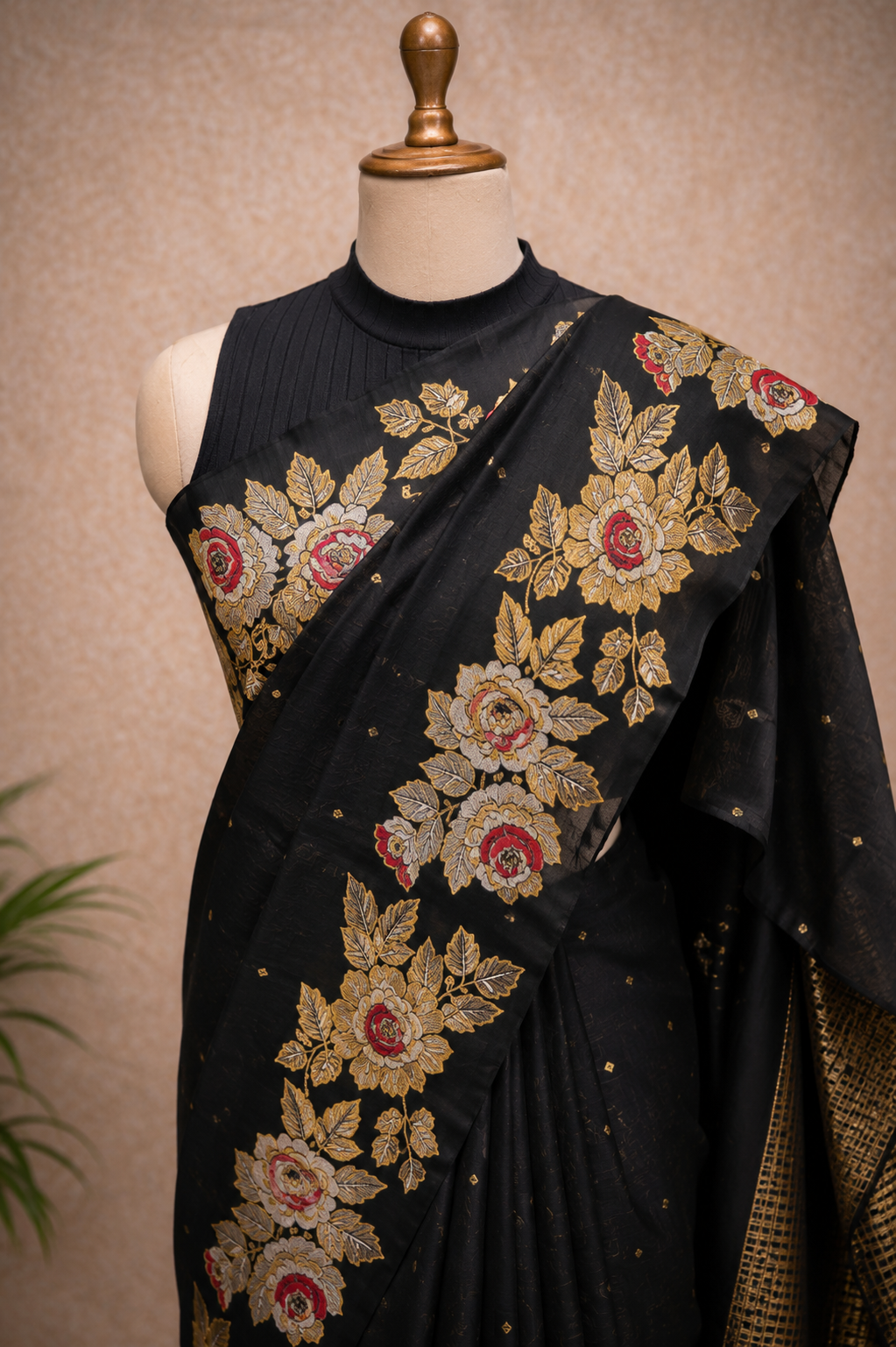 Black Handloom Jamdhani Saree