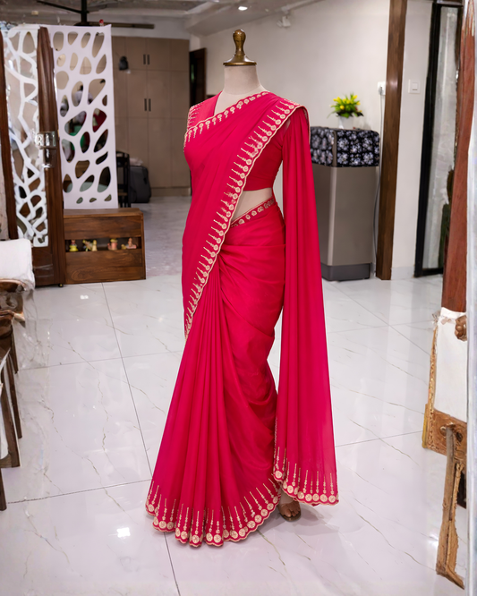 Royal Rani Pink Zimmichoo Stone Work Saree – Luxury Party Wear