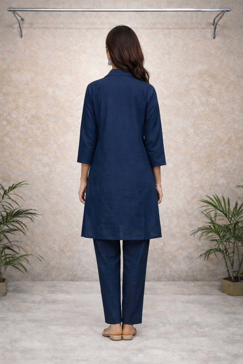 Navy Blue Floral Kurti Set – Versatile Casual & Office Ethnic Wear