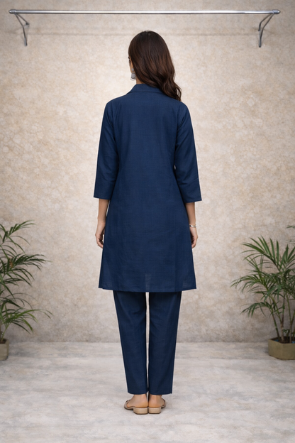 Navy Blue Floral Kurti Set – Versatile Casual & Office Ethnic Wear