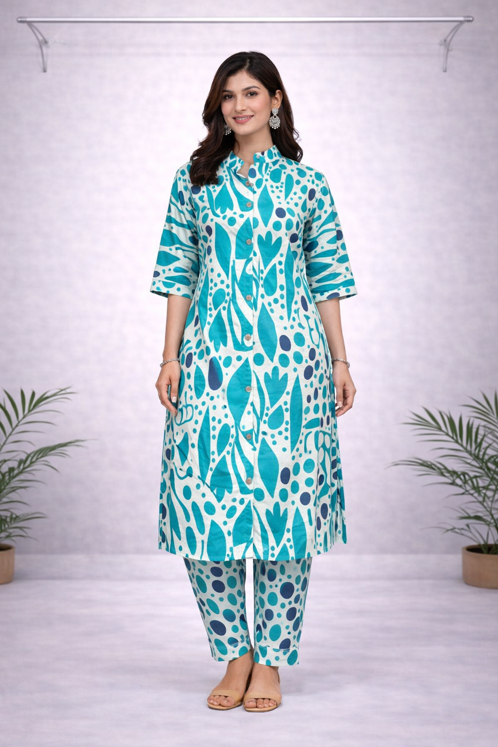 Blue Designer Ethnic Kurti Set – Lightweight Casual & Semi-Festive Wear