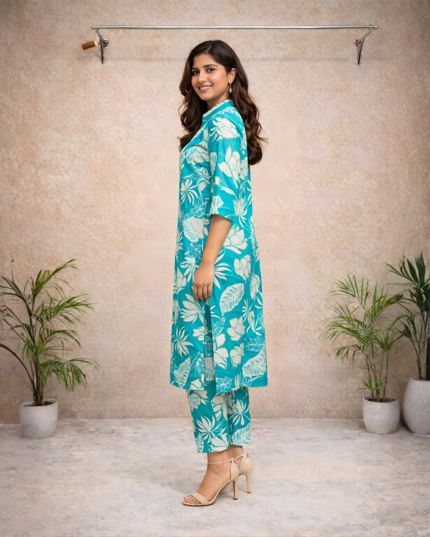 Teal Tropical Printed Kurti Set – Stylish Everyday Ethnic Wear