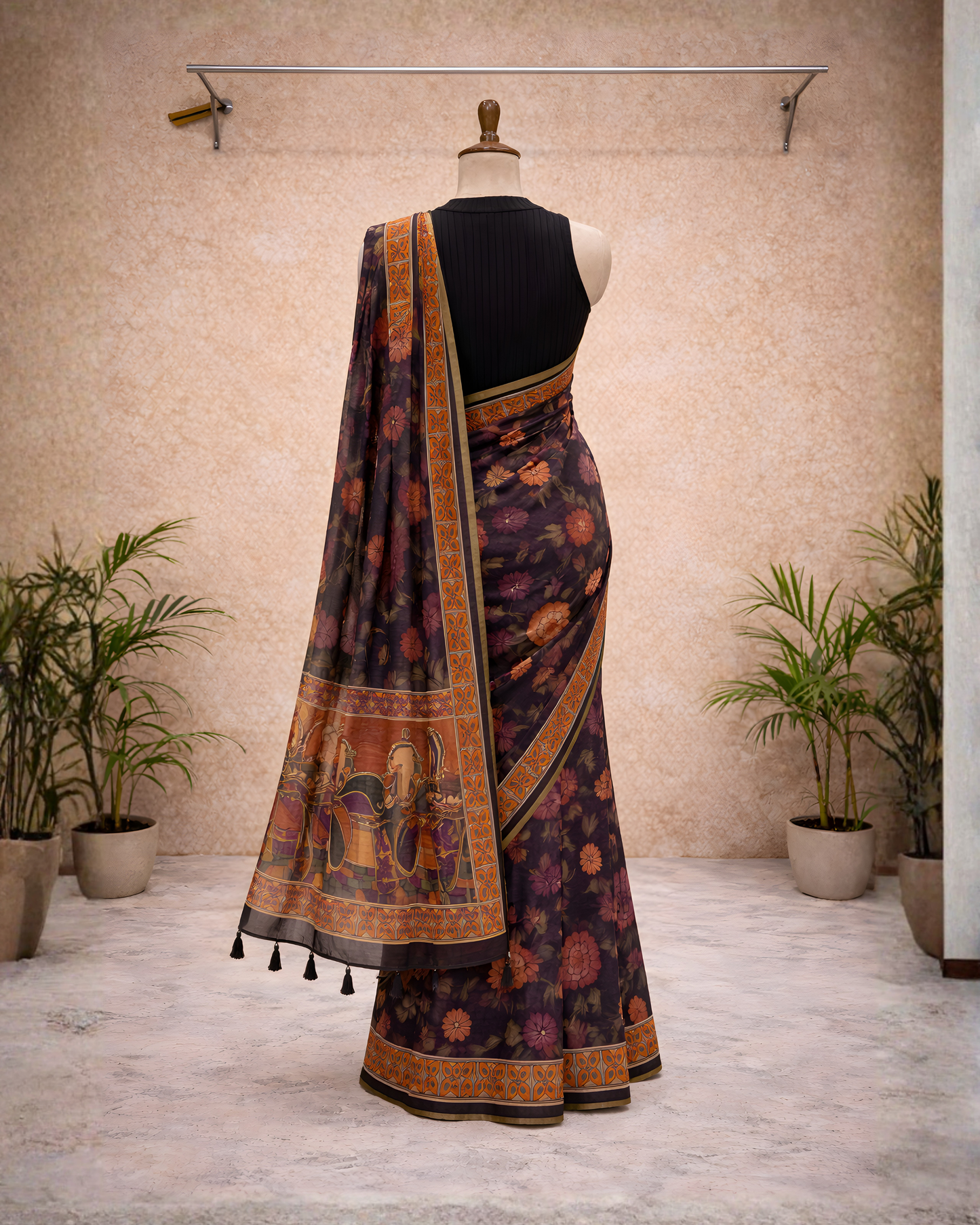 Royal Floral Kalamkari Soft Linen Saree – Heritage Elegance