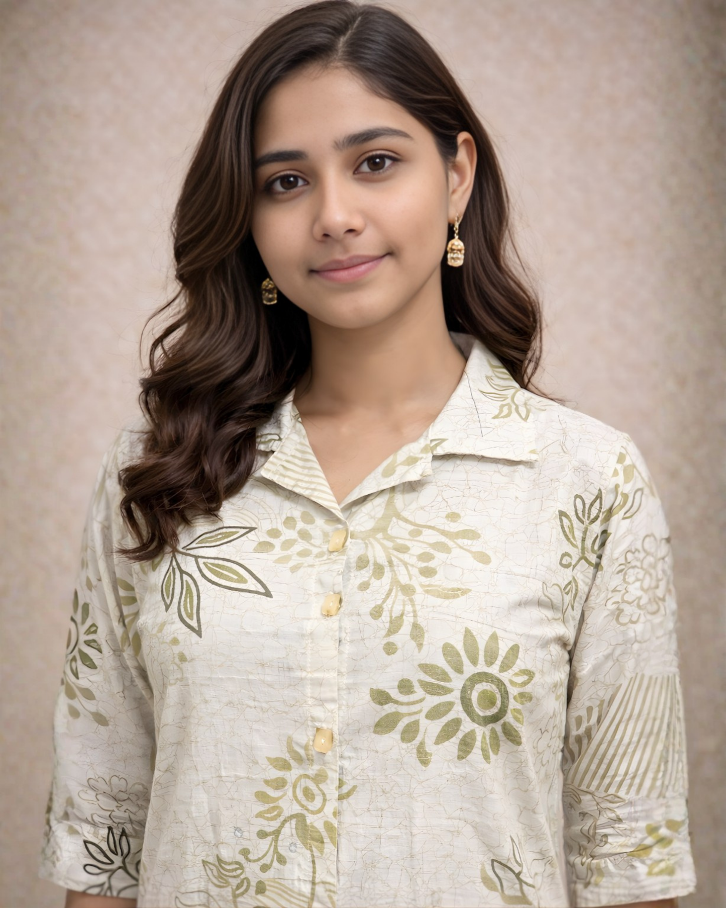 Ivory Floral Printed Straight Kurti Set – Multicolour Florals with Solid Green Pants