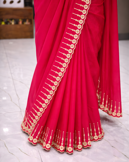 Royal Rani Pink Zimmichoo Stone Work Saree – Luxury Party Wear