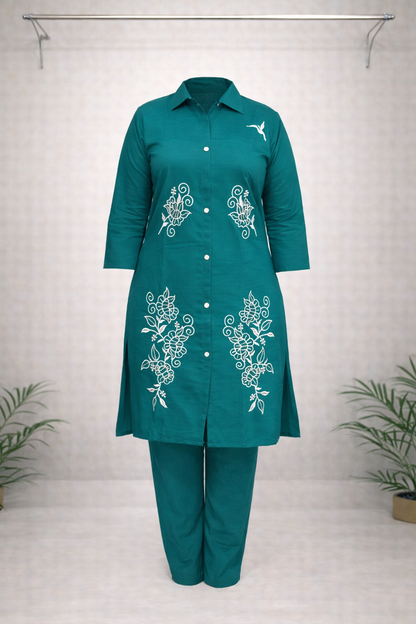 Emerald Green Thread Embroidered Co-ord Set