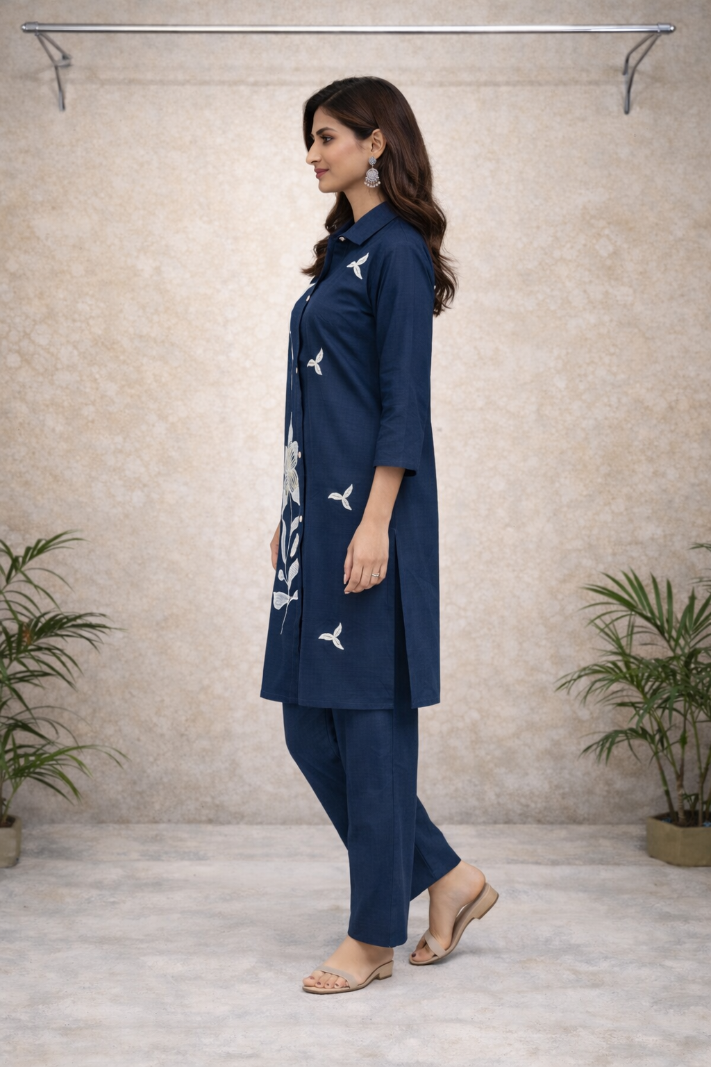 Navy Blue Floral Kurti Set – Versatile Casual & Office Ethnic Wear