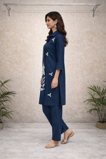 Navy Blue Floral Kurti Set – Versatile Casual & Office Ethnic Wear