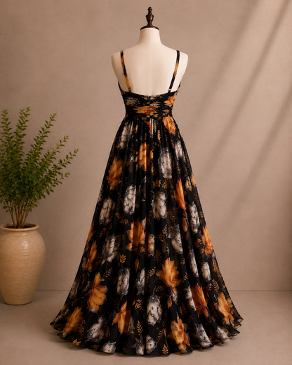 Golden Blossom Evening Gown