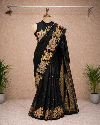 Black Handloom Jamdhani Saree