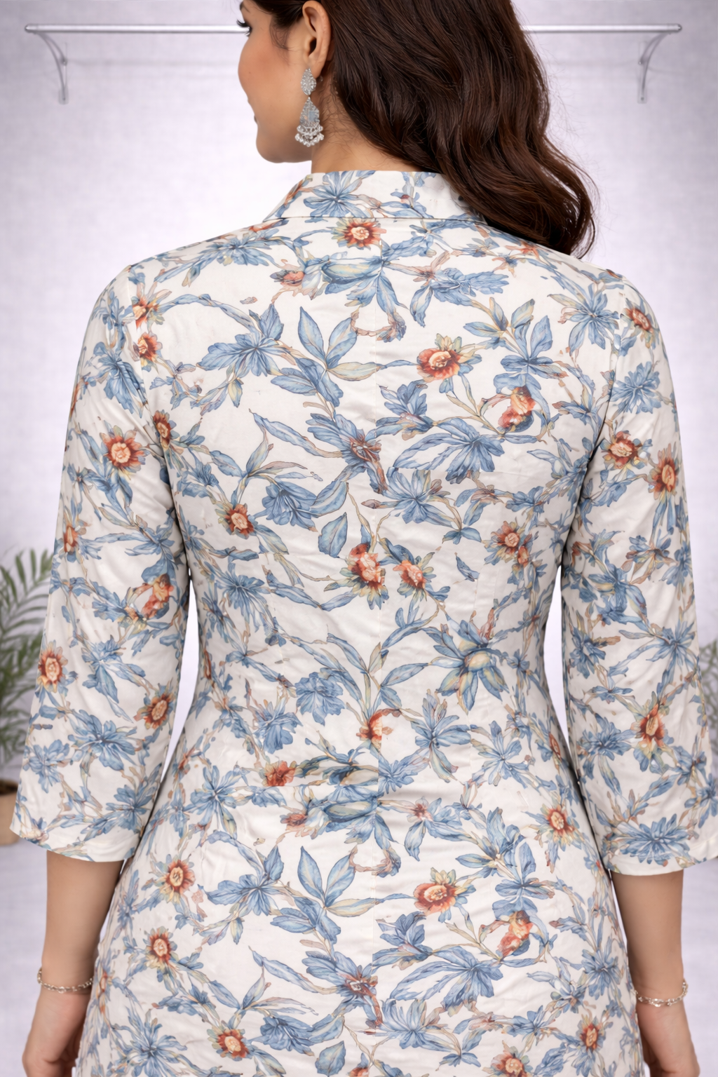 Off-White & Blue Floral Printed Co-ord Set – Shirt Collar with Matching Pants