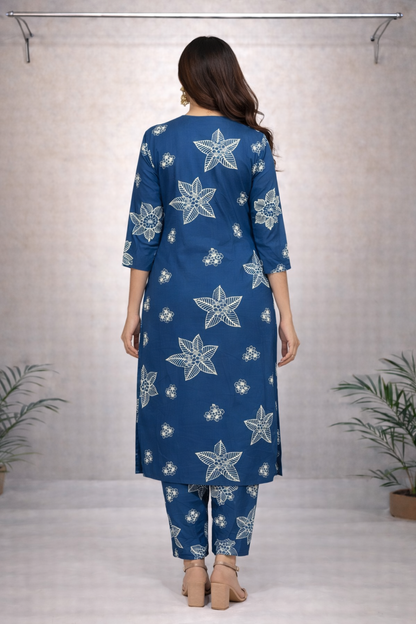 Teal Blue Floral Printed Kurti Set with Pants – Casual Ethnic Wear