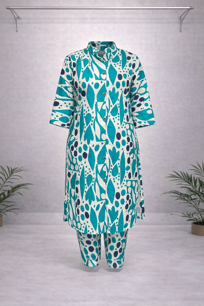 Blue Designer Ethnic Kurti Set – Lightweight Casual & Semi-Festive Wear
