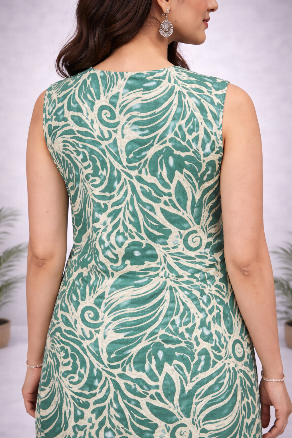 Sage Green Abstract Leaf Printed Co-ord Set – Top & Pants for Women