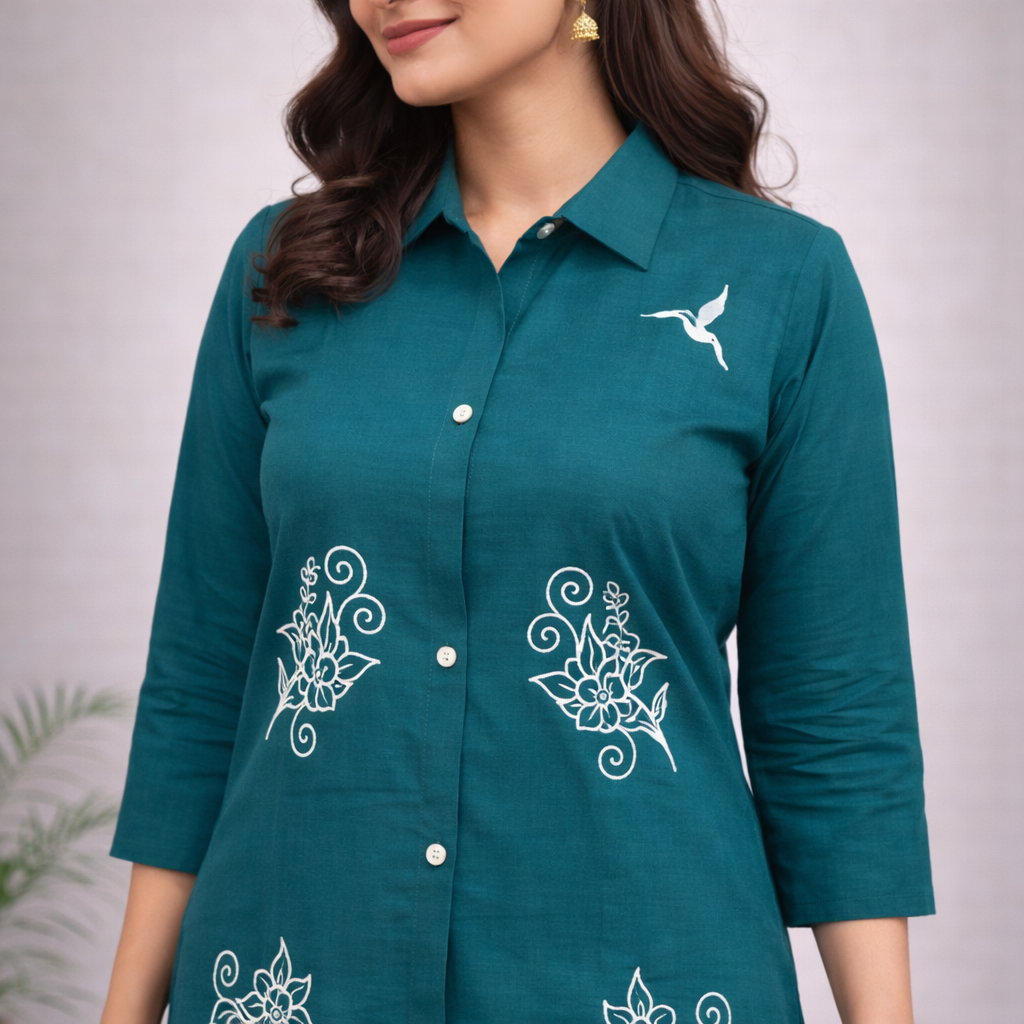 Emerald Green Thread Embroidered Co-ord Set