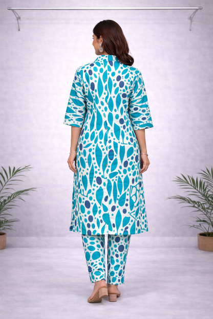 Blue Designer Ethnic Kurti Set – Lightweight Casual & Semi-Festive Wear