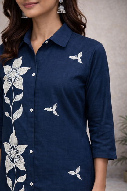 Navy Blue Floral Kurti Set – Versatile Casual & Office Ethnic Wear