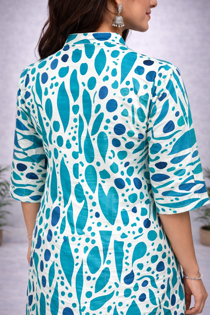 Blue Designer Ethnic Kurti Set – Lightweight Casual & Semi-Festive Wear