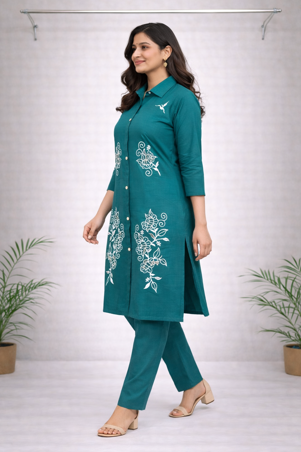 Emerald Green Thread Embroidered Co-ord Set