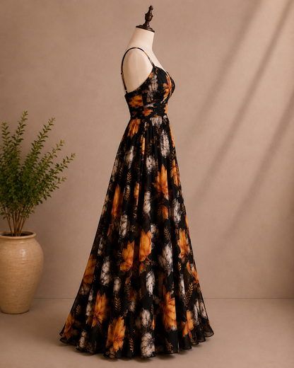 Golden Blossom Evening Gown