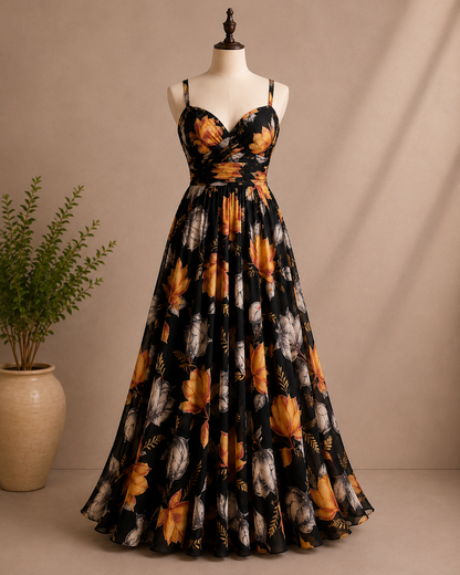 Golden Blossom Evening Gown