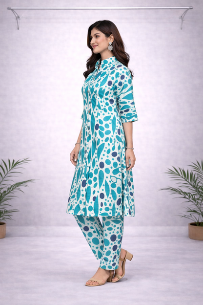 Blue Designer Ethnic Kurti Set – Lightweight Casual & Semi-Festive Wear