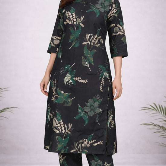 Navy Blue and Green Floral Kurti Set video