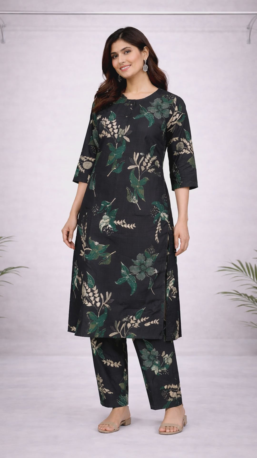 Navy Blue and Green Floral Kurti Set video