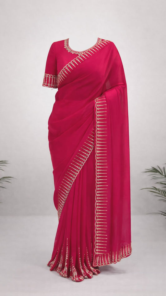 Deep pink space silk saree video