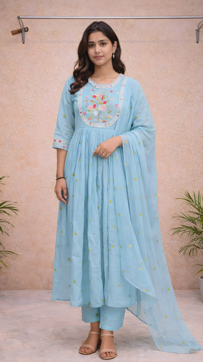 Powder Blue Pearl Anarkali Set video