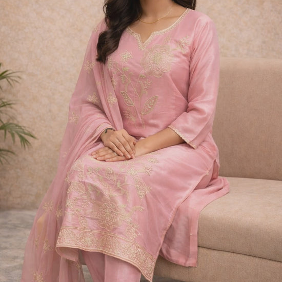 Blush Pink Embroidered Kurti Set video