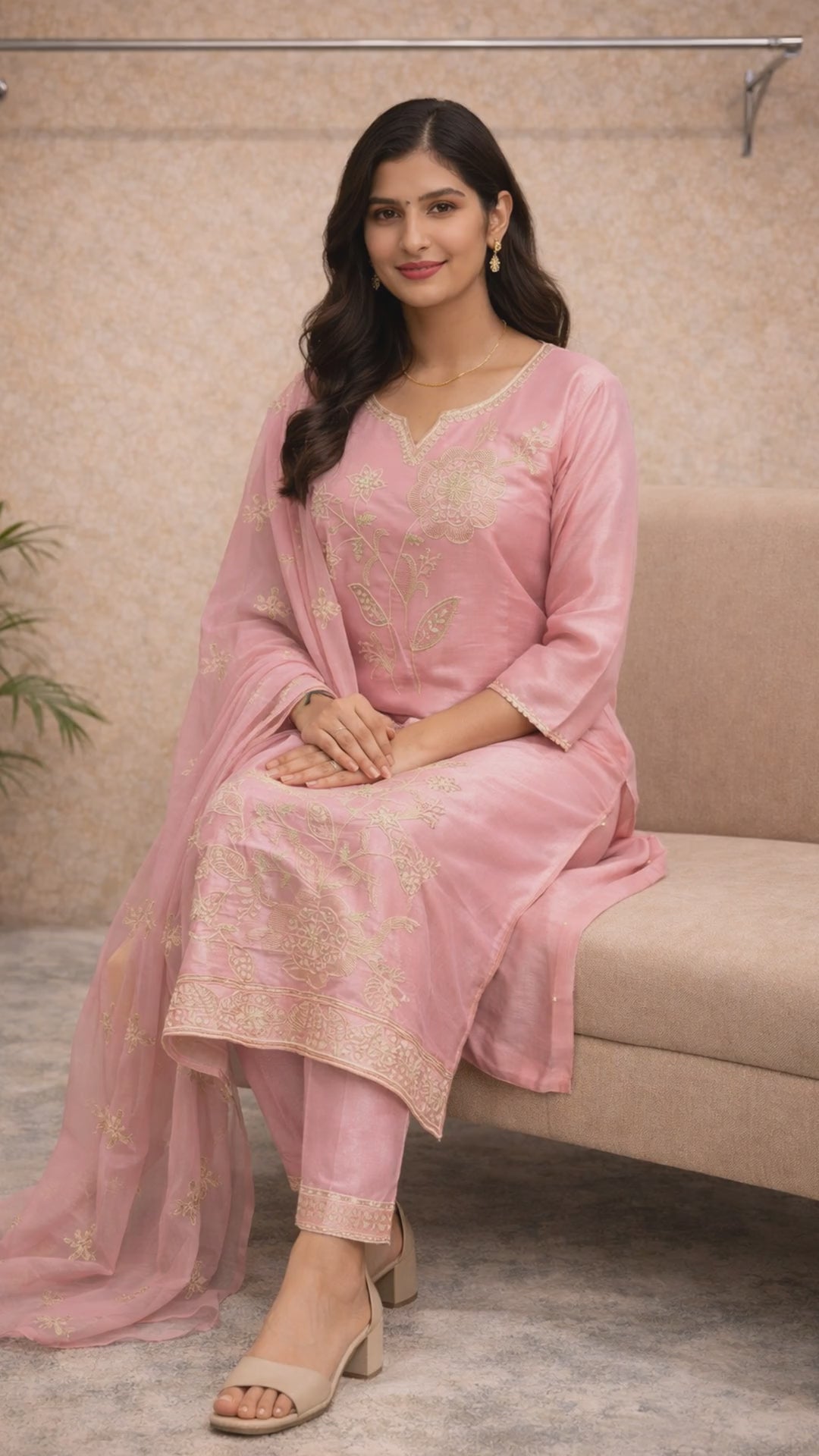 Blush Pink Embroidered Kurti Set video
