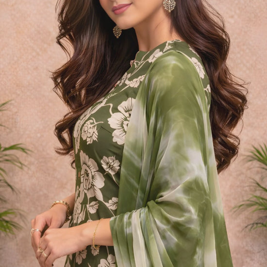 Olive Green Floral Kurti Set video