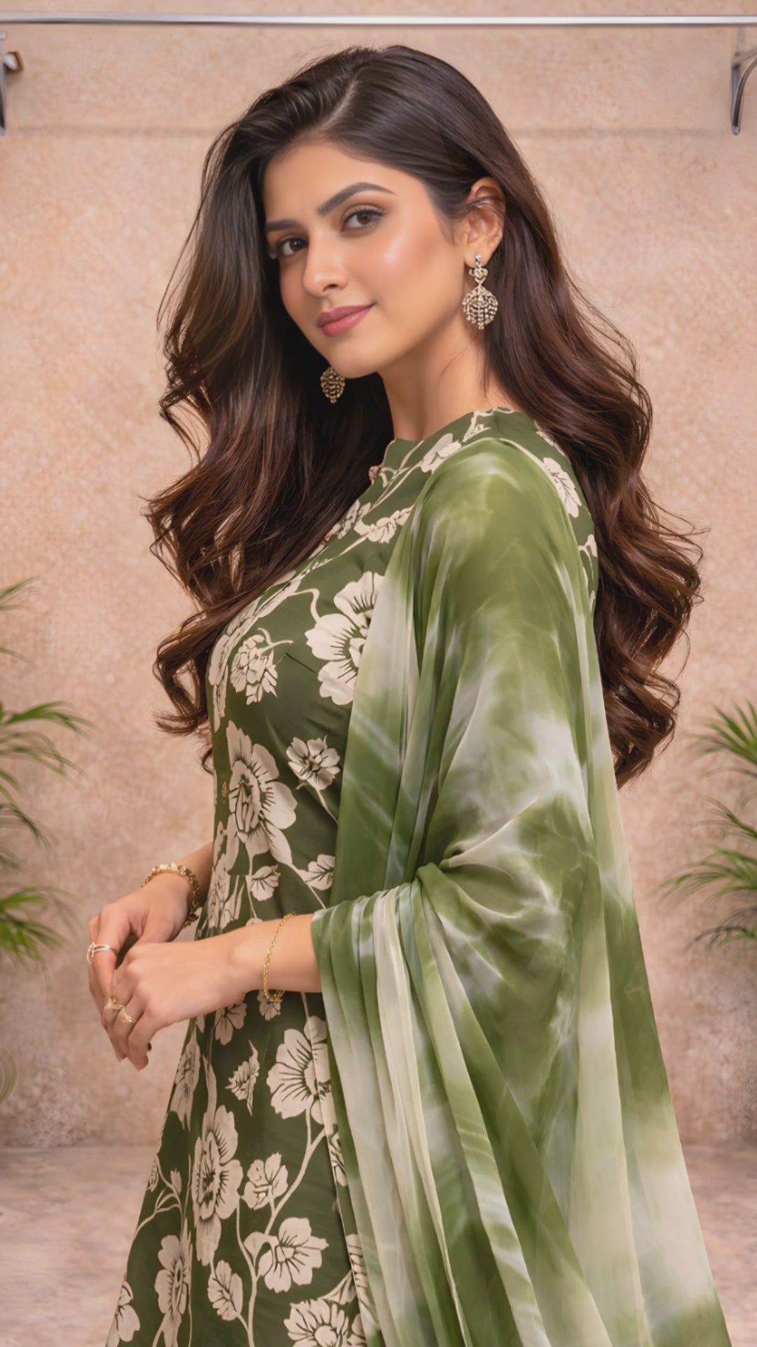 Olive Green Floral Kurti Set video