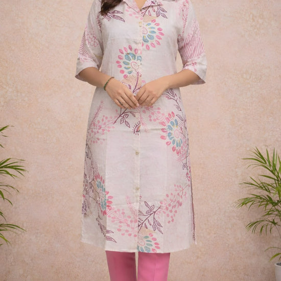 Ivory Floral Kurti Set with pink pants video