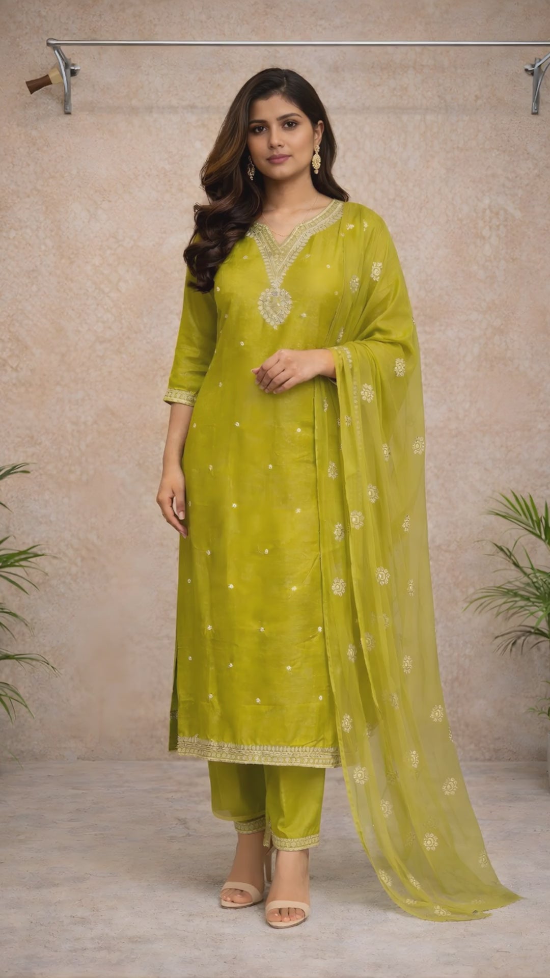 Lime Yellow Zari Kurti Set video