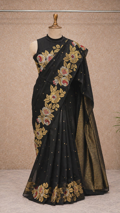 Black handloom Jamdhani saree video