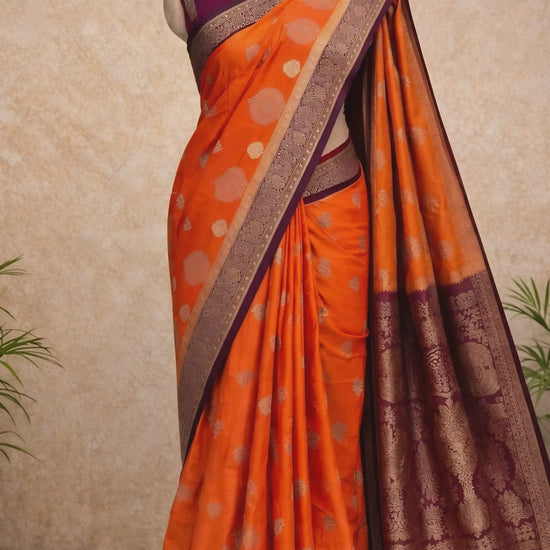 Elegant orange Banarasi silk saree video